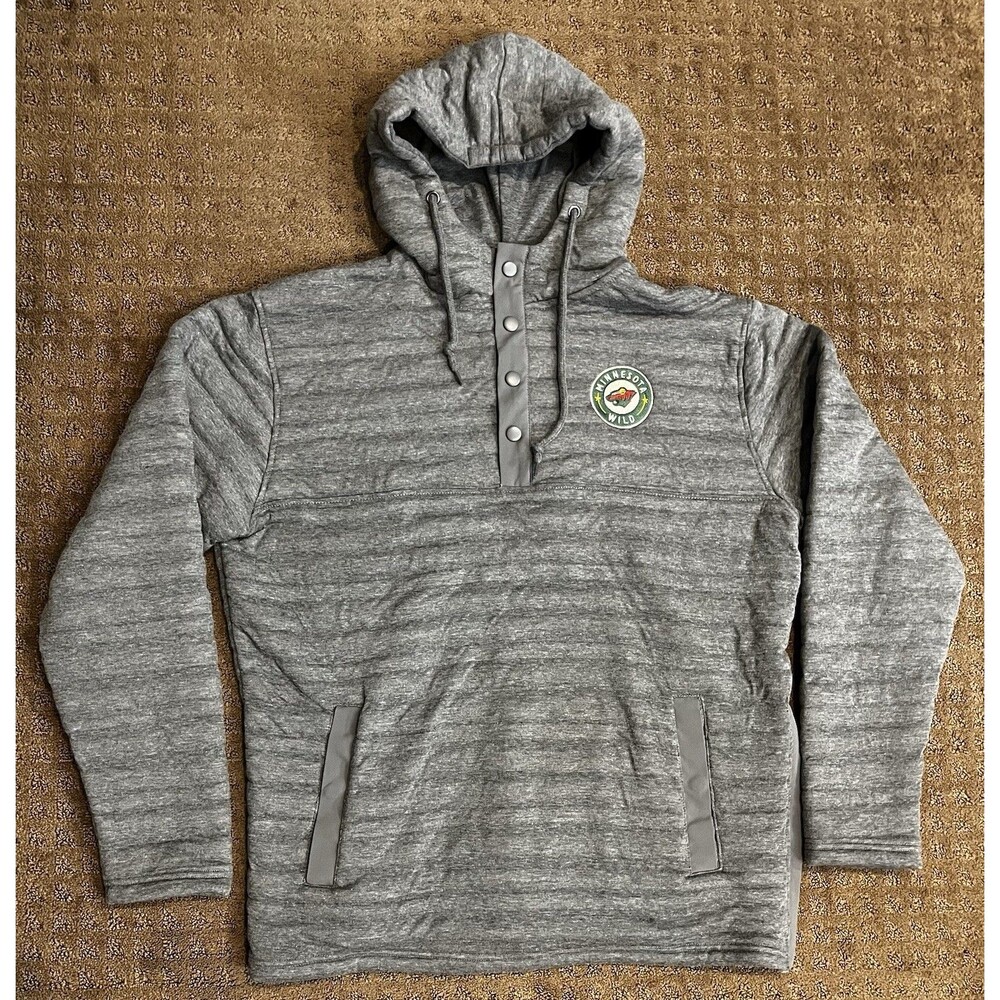 Minnesota Wild Hoodie Pullover Gray 1/4 Snap Neck  Sweatshirt Size Large NHL